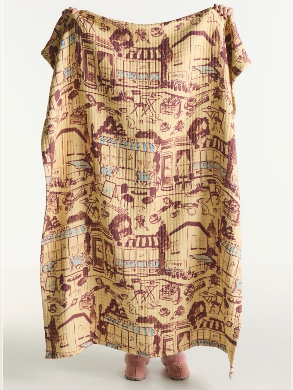 Anthropologie Damson Madder Reversible Cotton Cafe Print Throw Blanket 50x70 NWT
